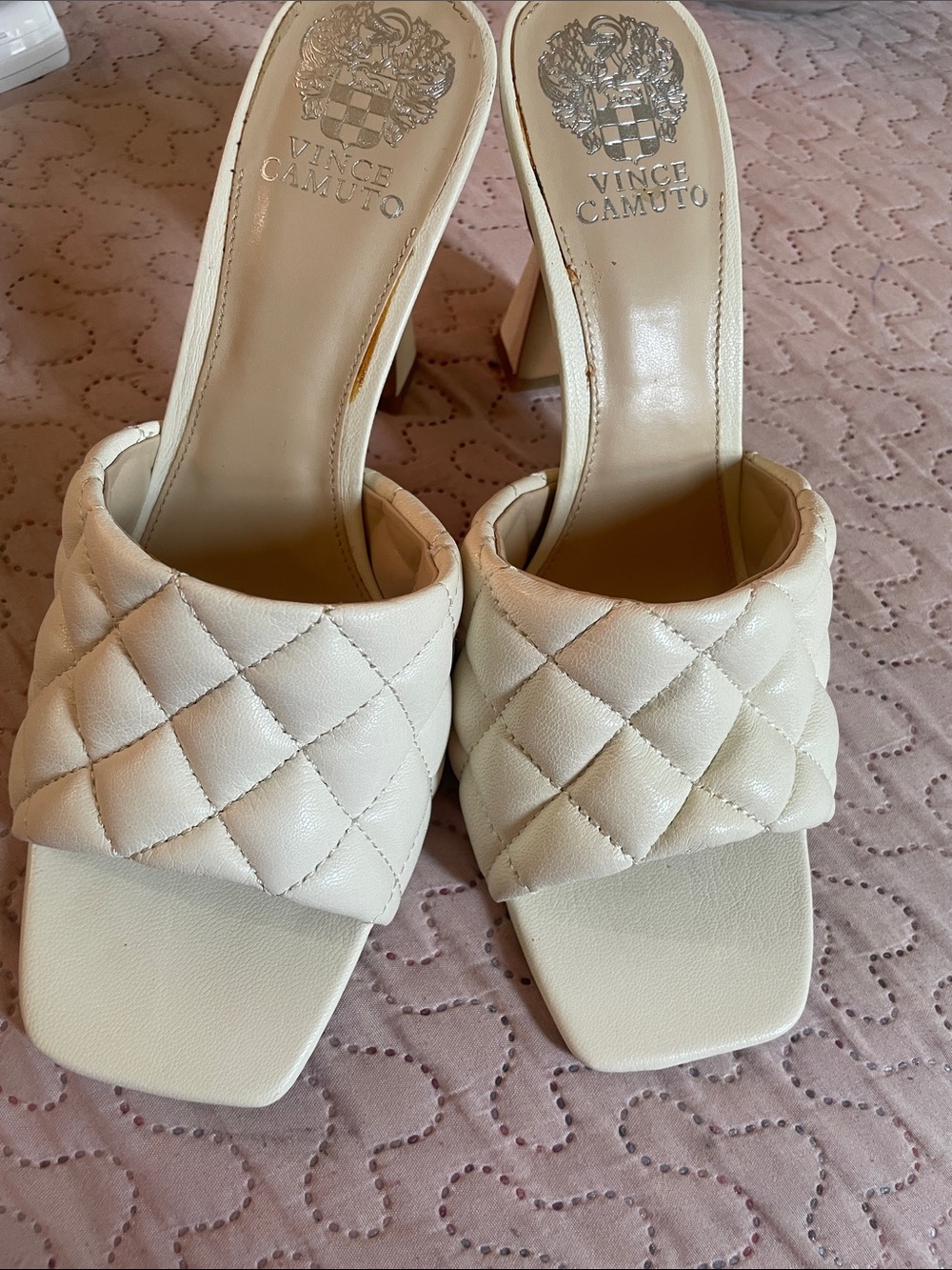 Vince Camuto Quilted Cream Slide Heels